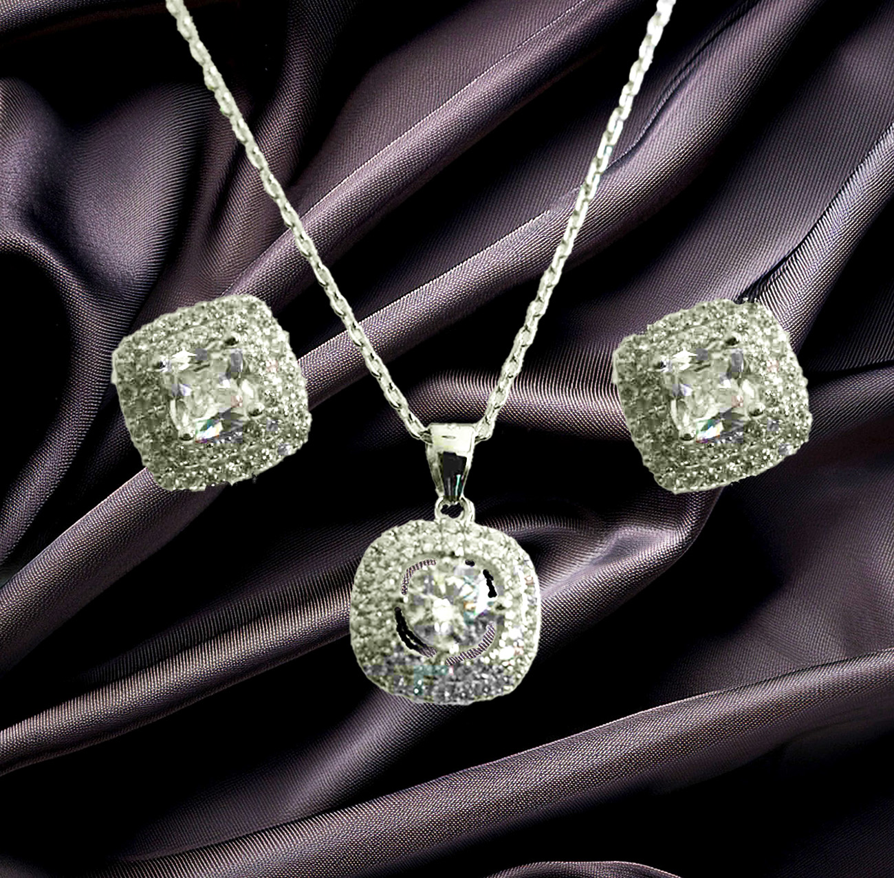 Dazzling Cushion Shape Sterling Silver Setting with Cubic Zirconia Jewelry 925ijewel.com