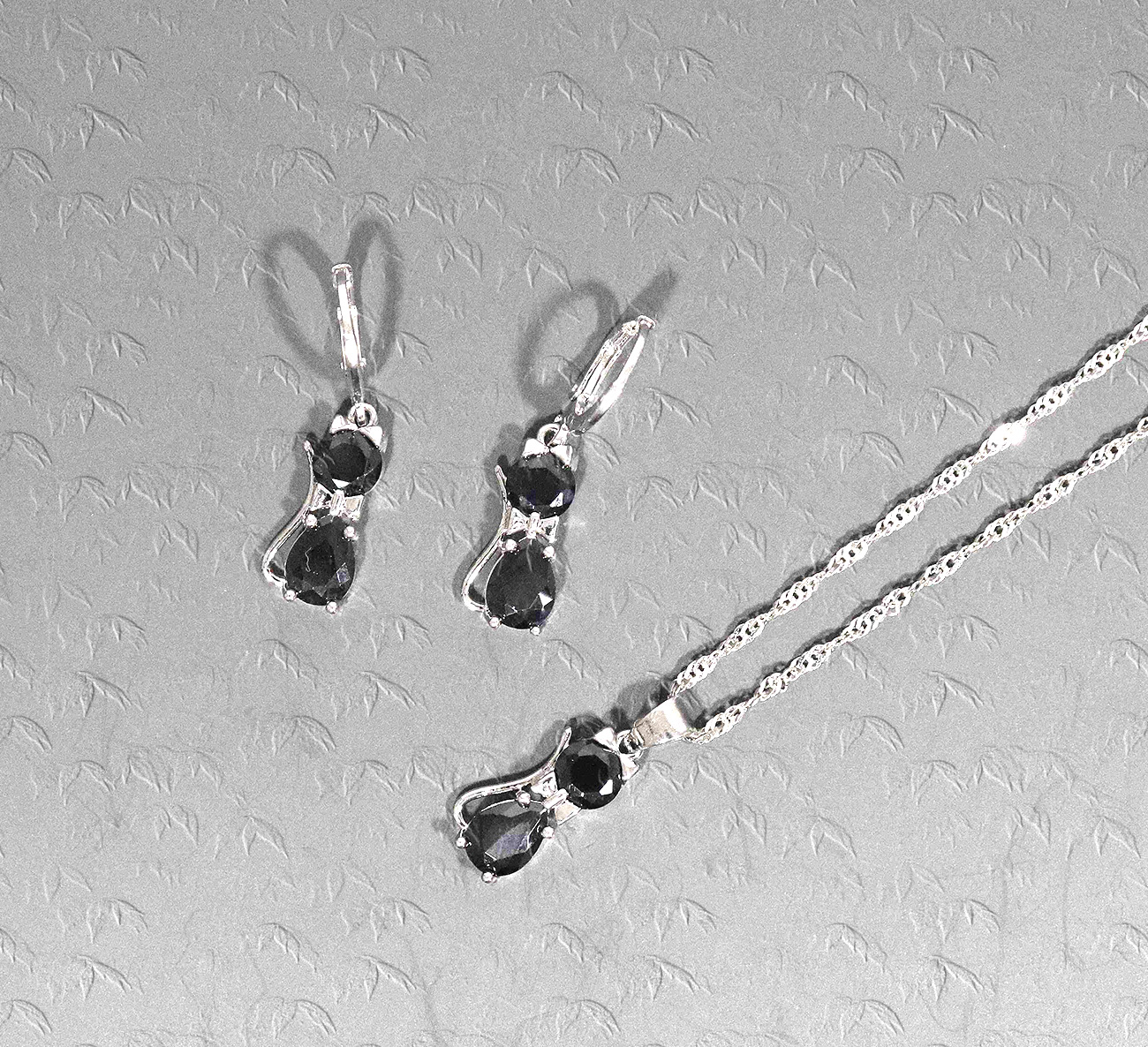 Sterling Silver Kitty Spark Cat Duo Set 925ijewe.com