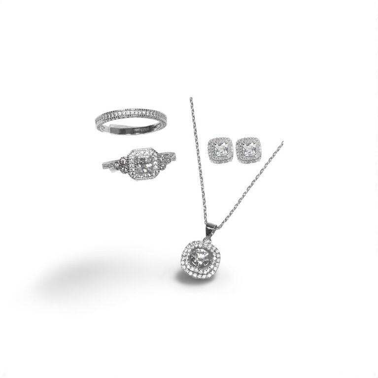 Dazzling Cushion Shape Sterling Silver Setting with Cubic Zirconia Jewelry Set