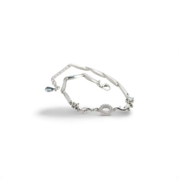 Sterling Silver Rhodium Finish Bar Link Bracelet With Two Dolphins Accented With CZ 7"