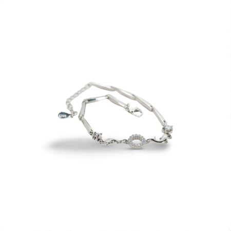 Sterling Silver Rhodium Finish Bar Link Bracelet With Two Dolphins Accented With CZ 7"