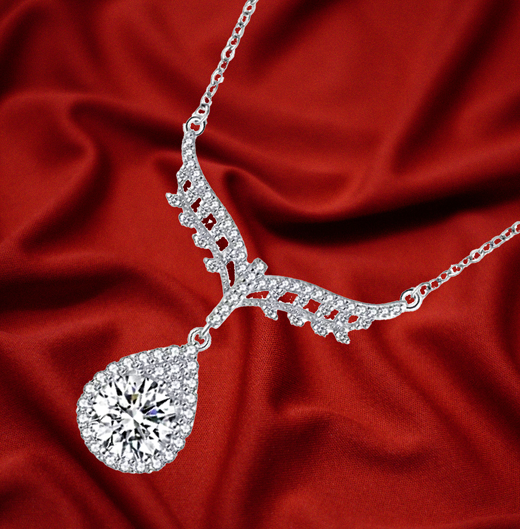 Sterling Silver "Flight of Elegance" Moissanite Necklace. 925ijewel.com