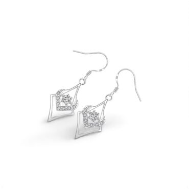 Sterling Silver Abstract Heart Design Cubic Zirconia Dangle Earrings – Elegant Romantic Gift for Her