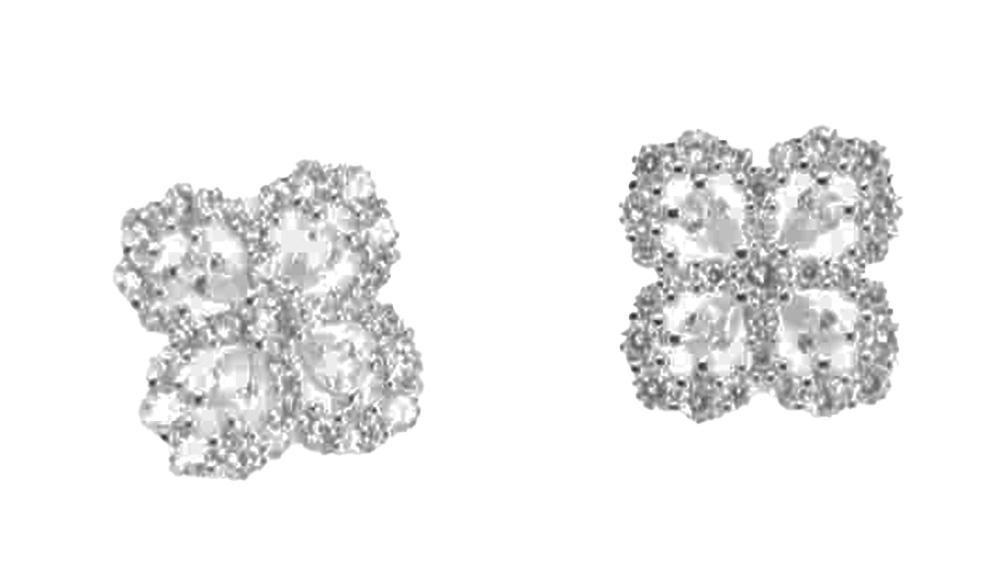 Elegant Sterling Silver Four Flower CZ Stud Earrings 925ijewel.com