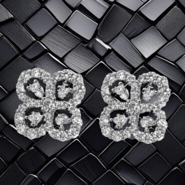 Elegant Sterling Silver Four Flower CZ Stud Earrings 925ijewel.com