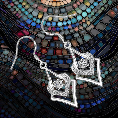 Sterling Silver Abstract Heart Design Cubic Zirconia Dangle Earrings 925ijewel.com
