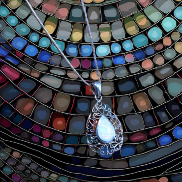 Sterling Silver Vintage Teardrop Pendant with Synthetic Pear-Shaped Opal on Italian Box Chain