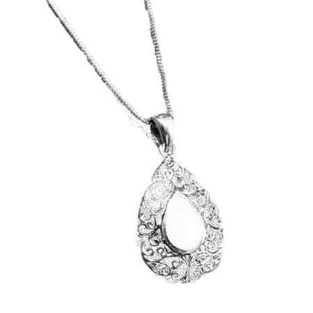 Sterling Silver Vintage Teardrop Pendant with Synthetic Pear-Shaped Opal on Italian Box Chain 925ijewel.com
