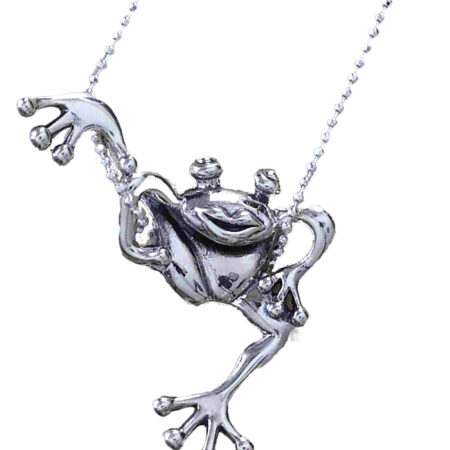 Sterling Silver Intricately Crafted Clinging Froggy Pendant on Italian Ball Chain 925ijewel.com