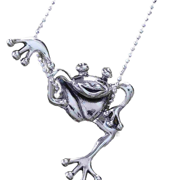 Sterling Silver Intricately Crafted Clinging Froggy Pendant on Italian Ball Chain 925ijewel.com