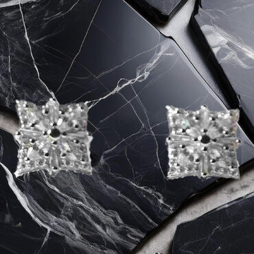 Sterling Silver Square Geometric Designed Round and Baguette CZ Stud Earrings 925ijewel.com