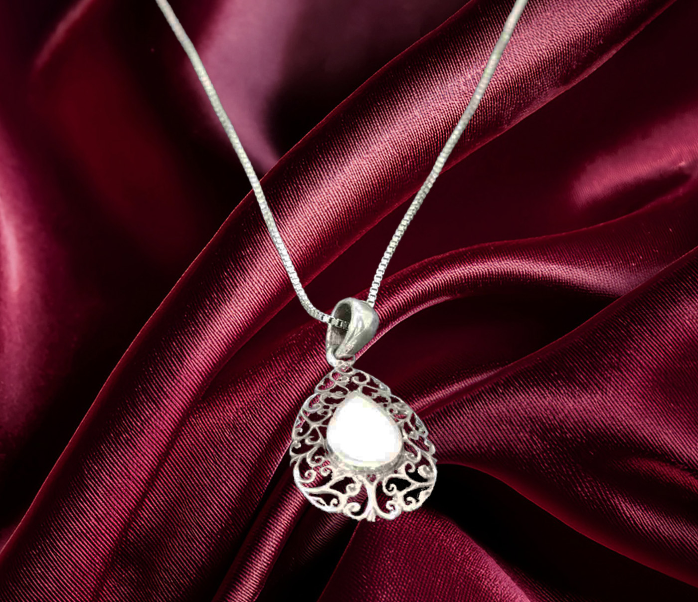 Sterling Silver Vintage Teardrop Pendant with Synthetic Pear-Shaped Opal on Italian Box Chain 925ijewel.com