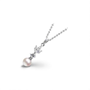 Eternal Grace Sterling Silver Freshwater Pearl Pendant with Sparkling Marquise and Round CZ Accents