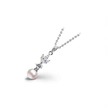 Eternal Grace Sterling Silver Freshwater Pearl Pendant with Sparkling Marquise and Round CZ Accents