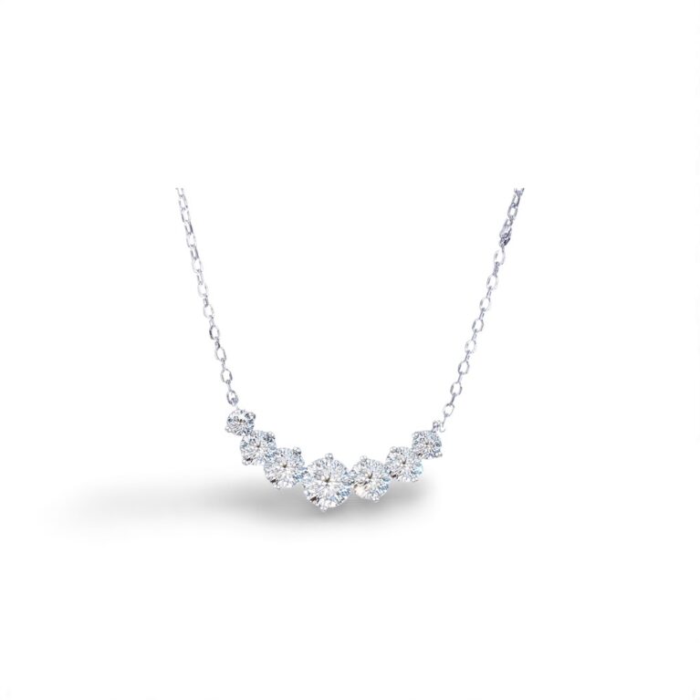 Everlasting Smile Sterling Silver CZ Necklace with Graduated Sparkle of Seven Brilliant Cut Stones