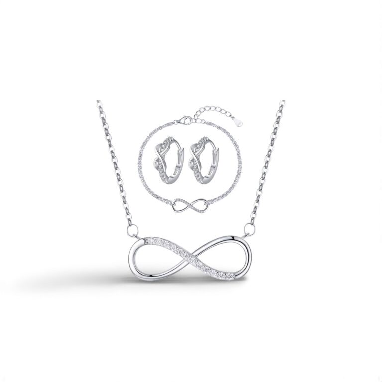 Forever Love Sparkle Set – Sterling Silver Necklace, Bracelet and Earrings