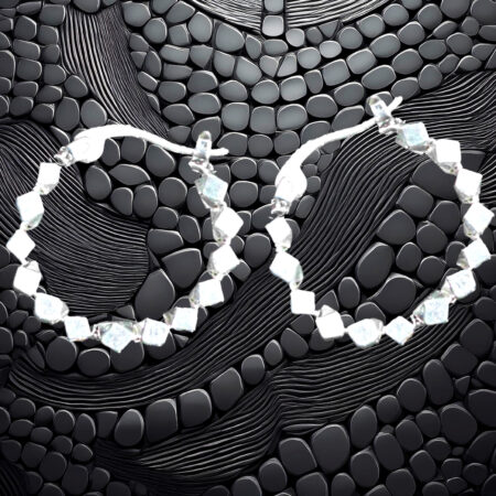 Exquisitely Designed Sterling Silver 20mm Round Hoop Earrings with Sparking Cubic Shaped Beads 925ijewel.com