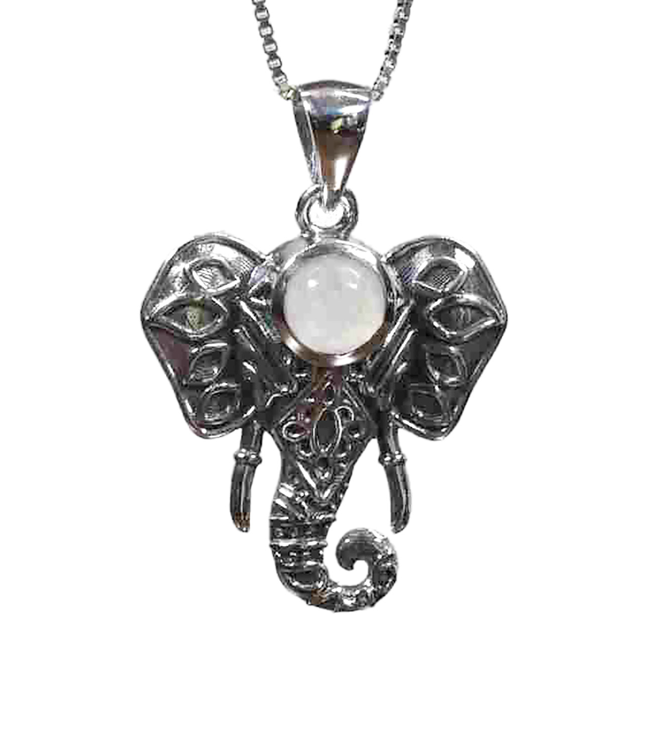Trunk of Wisdom - Elegant elephant pendant with moonstone accent, 925ijewel.com