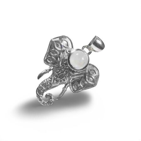 Trunk of Wisdom - Elegant sterling silver elephant pendant with moonstone accent