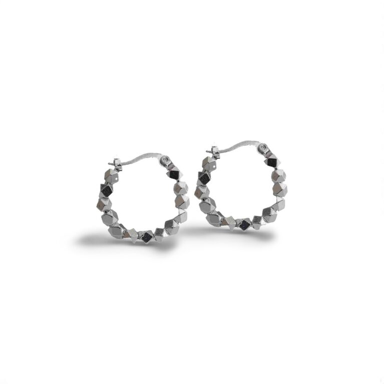 Exquisitely Designed Sterling Silver 20mm Round Hoop Earrings with Sparking Cubic Shaped Beads