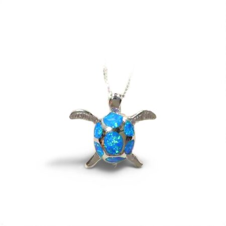 Timeless Sterling Silver Turtle Pendant with Shimmering Blue Opal on Italian Box Chain