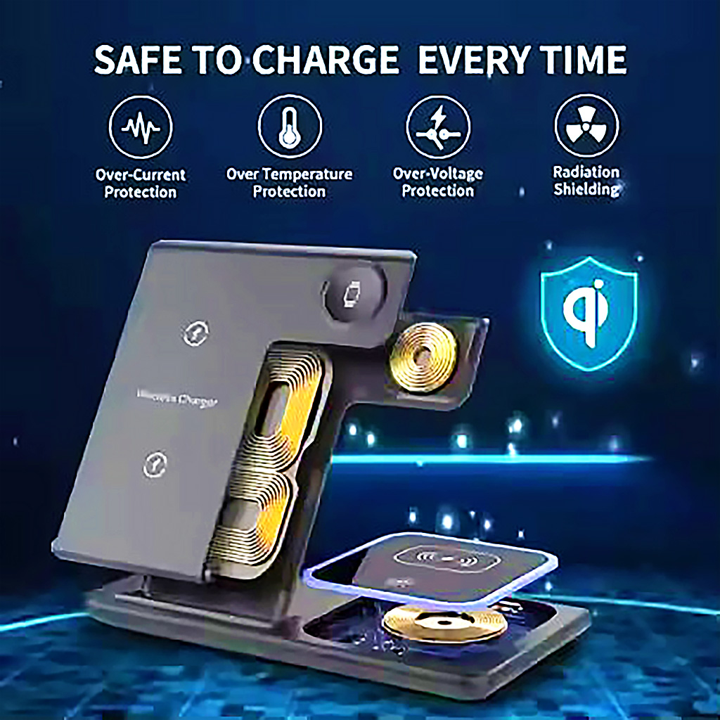 3-in-1 Foldable Wireless Fast Charging Station for Phone, Smartwatch and Headset. 925ijewel.com