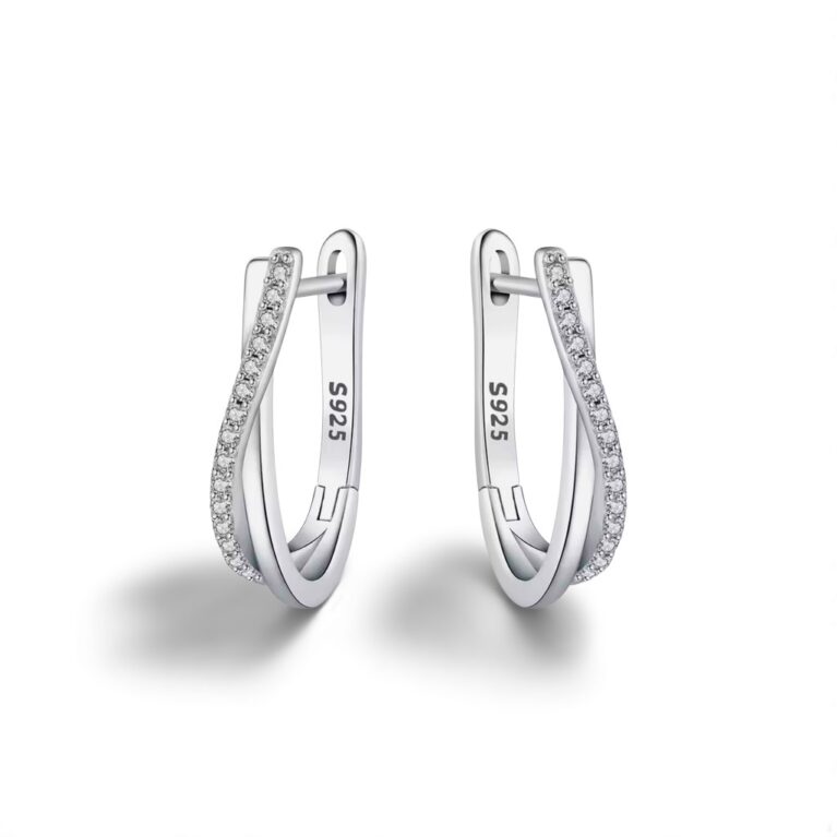 Eternal Spark Sterling Silver Duo Twist Oval Hoop Earrings