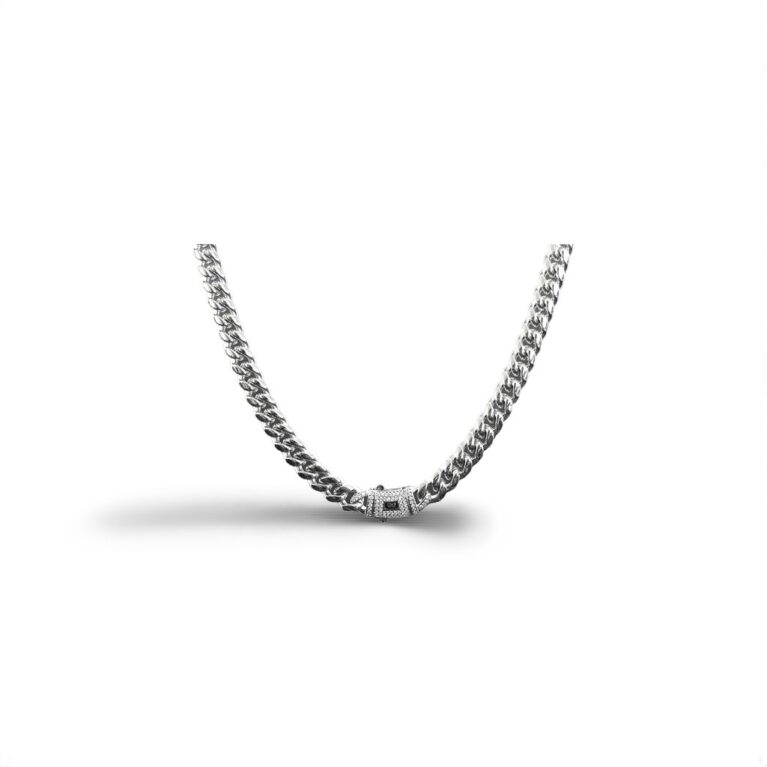 Stainless Steel 8mm Cuban Link Miami Style Necklace with CZ Slide Safety Clasp