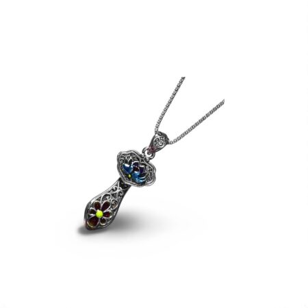 Blossom of Eternity Sterling Silver Enamel Lotus Pendant