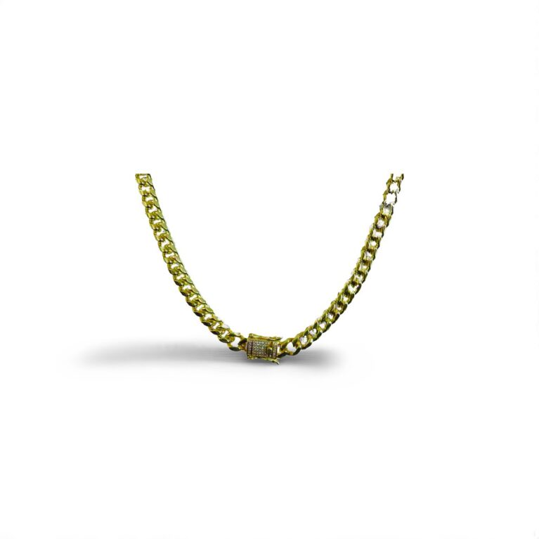 Gold-Plated Stainless Steel 8mm Cuban Link Miami Style Necklace with CZ Slide Safety Clasp