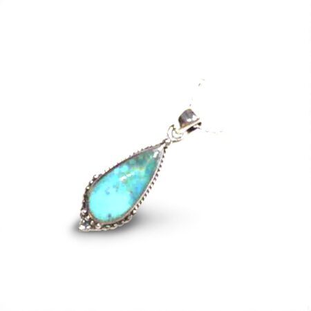Elegant Sterling Silver Pear-Shaped Aqua Blue Stone Pendant with Vintage Design on Striking Italian Diamond-Cut Ball Chain