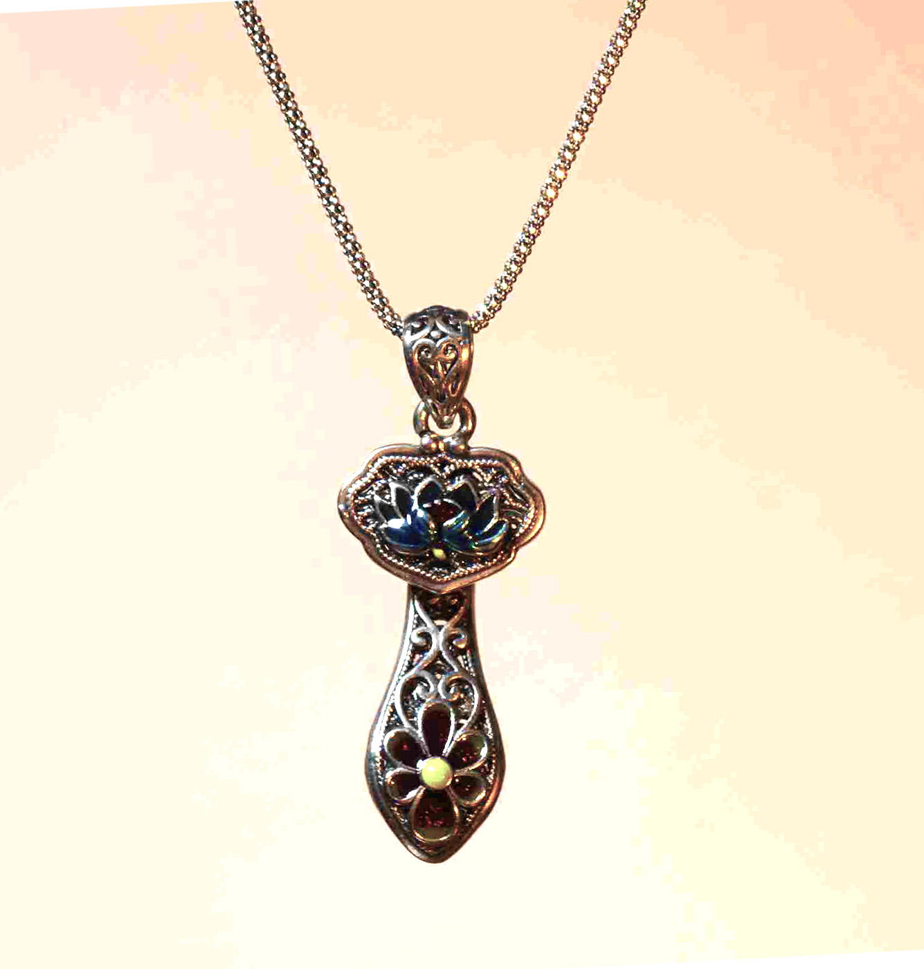 Blossom of Eternity Sterling Silver Enamel Lotus Pendant. 925ijewel.com