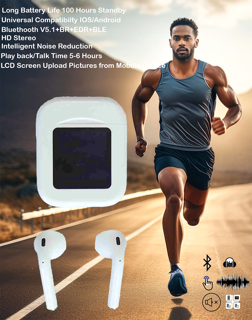Bluetooth 5.1 Wireless Earbuds with LCD, Touch Control and Noise Cancelling. 925ijewel.com