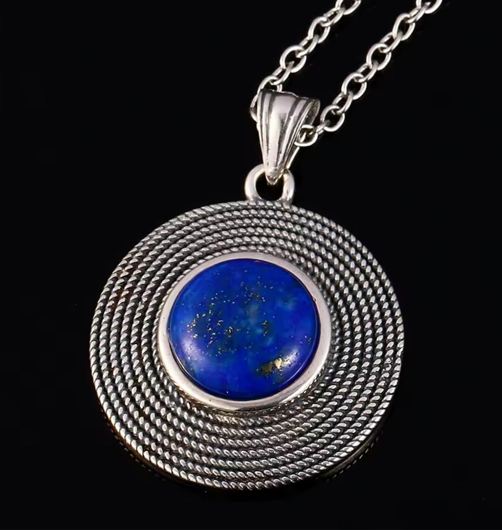 Celestial Elegance Sterling Silver Lapis Lazuli Pendant. 925ijewel.com