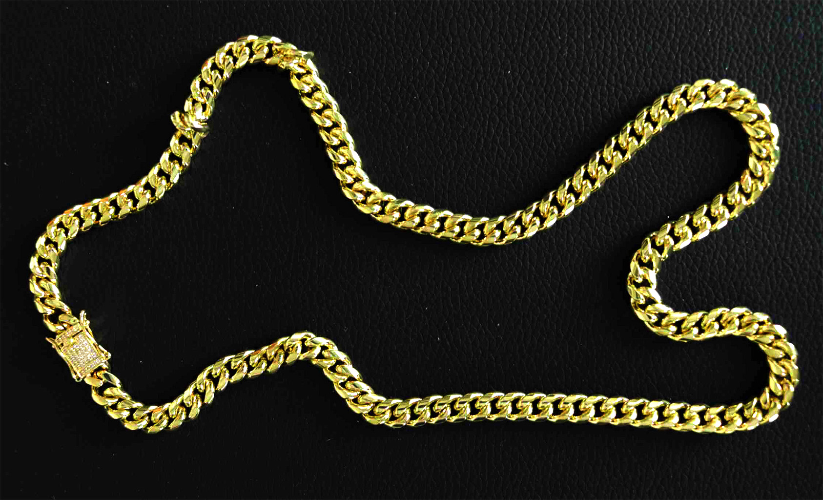 Gold-Plated Stainless Steel 8mm Cuban Link Miami Style Necklace with CZ Slide Safety Clasp. 925ijewel.com