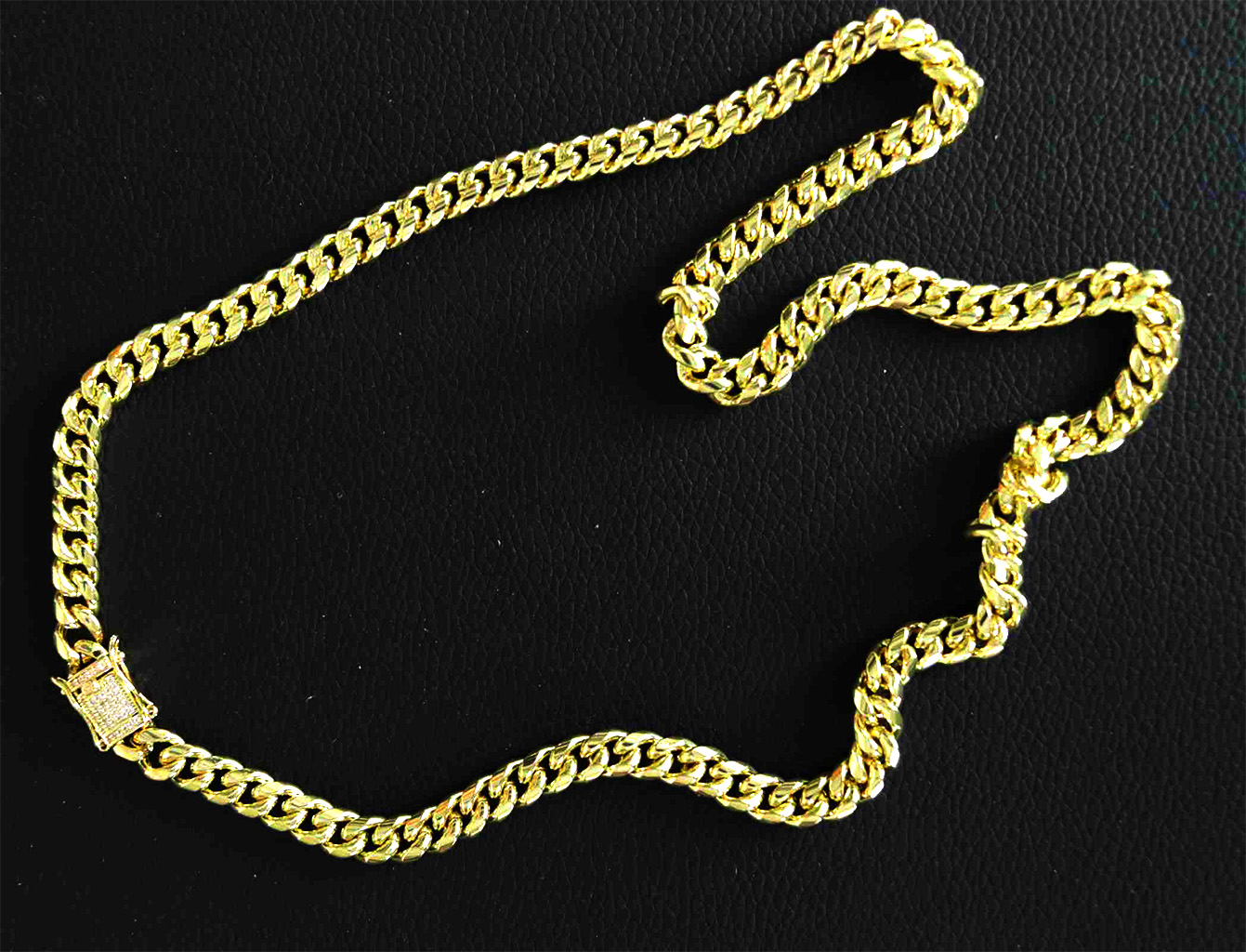 Gold-Plated Stainless Steel 8mm Cuban Link Miami Style Necklace with CZ Slide Safety Clasp. 925ijewel.com