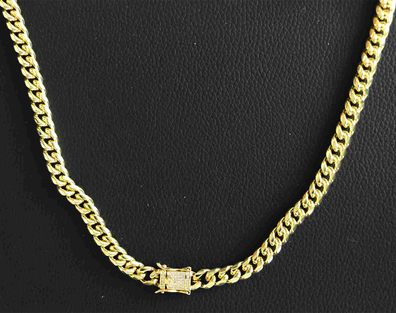 Gold-Plated Stainless Steel 8mm Cuban Link Miami Style Necklace with CZ Slide Safety Clasp. 925ijewel.com