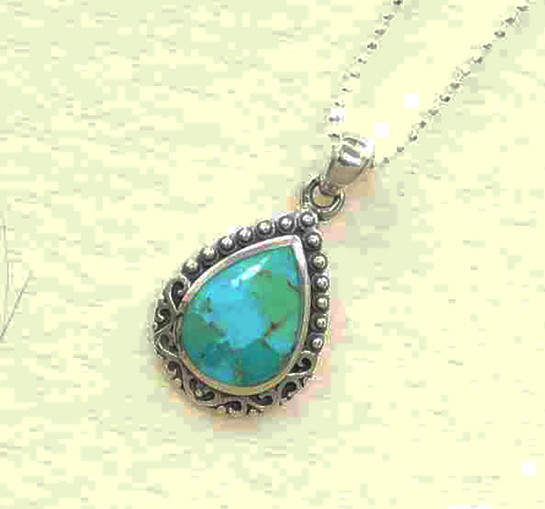 Sophisticated Aqua Blue Pear-Shaped Sterling Silver Vintage Pendant on Diamond-Cut Italian Ball Chain. 925ijewel.com