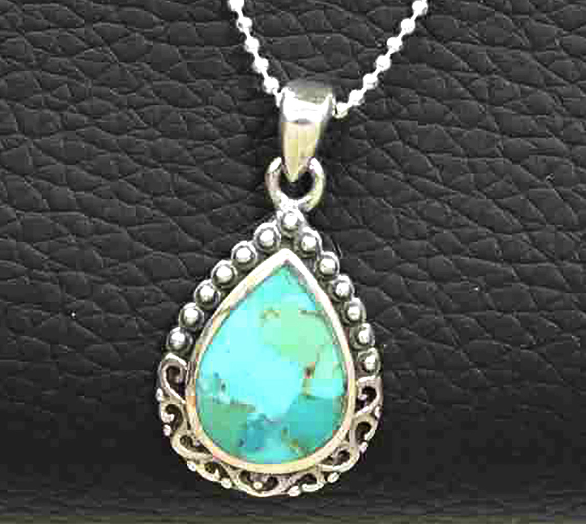Sophisticated Aqua Blue Pear-Shaped Sterling Silver Vintage Pendant on Diamond-Cut Italian Ball Chain. 925ijewel.com