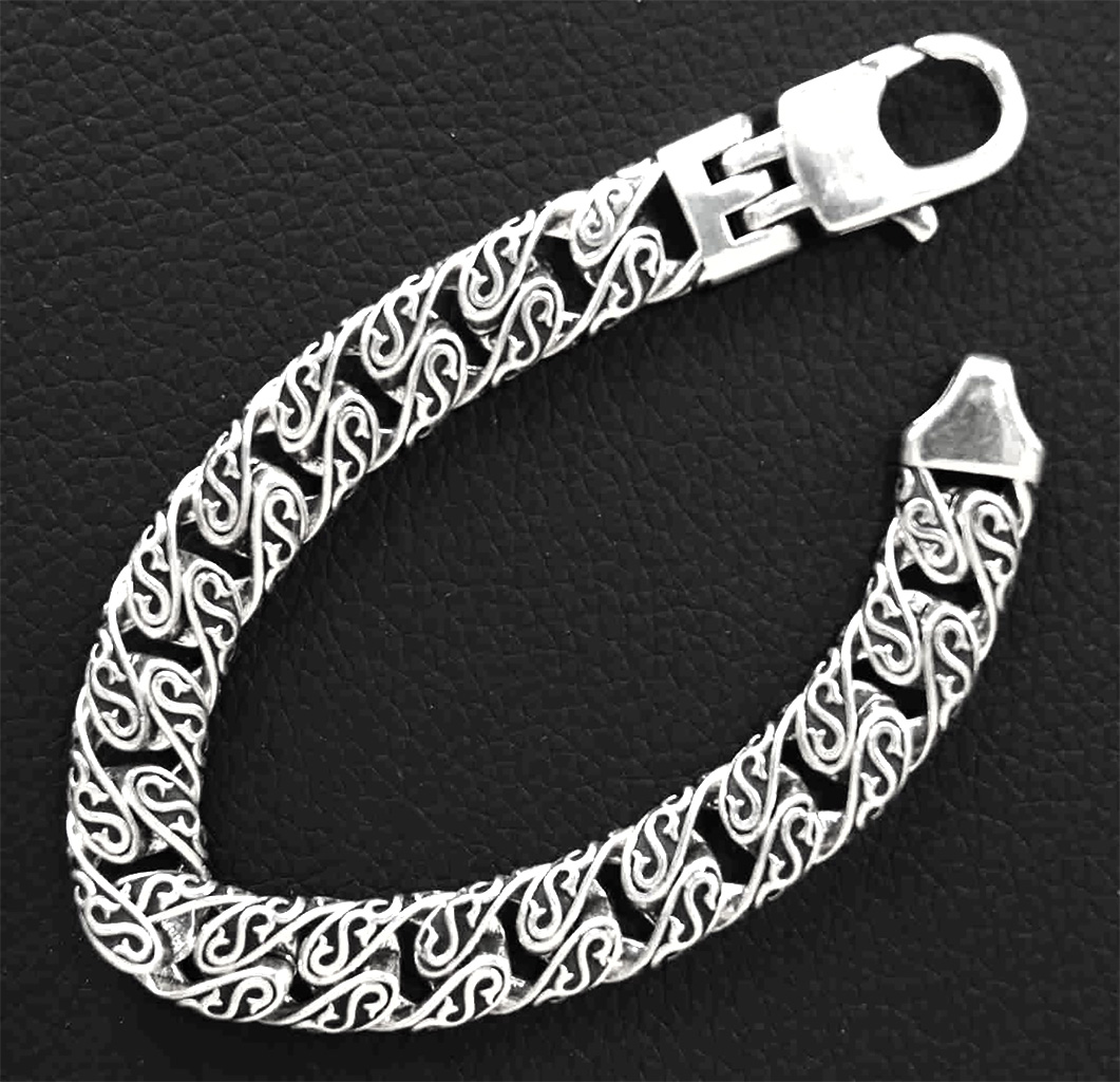 Stainless Steel 11.5mm Flat Link Bracelet with Intricate Sterling Silver Plating. 925ijewel.com