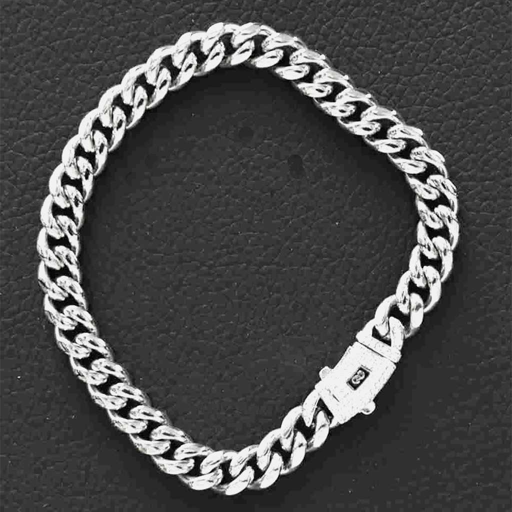 Stainless Steel 8mm Cuban Link Miami Style Bracelet with CZ Slide Safety Clasp. 925ijewel.com