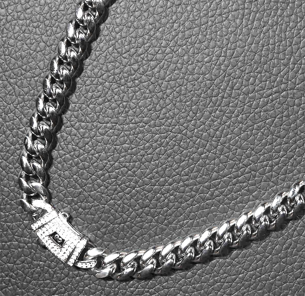 Stainless Steel 8mm Cuban Link Miami Style Necklace with CZ Slide Safety Clasp. 925ijewel.com