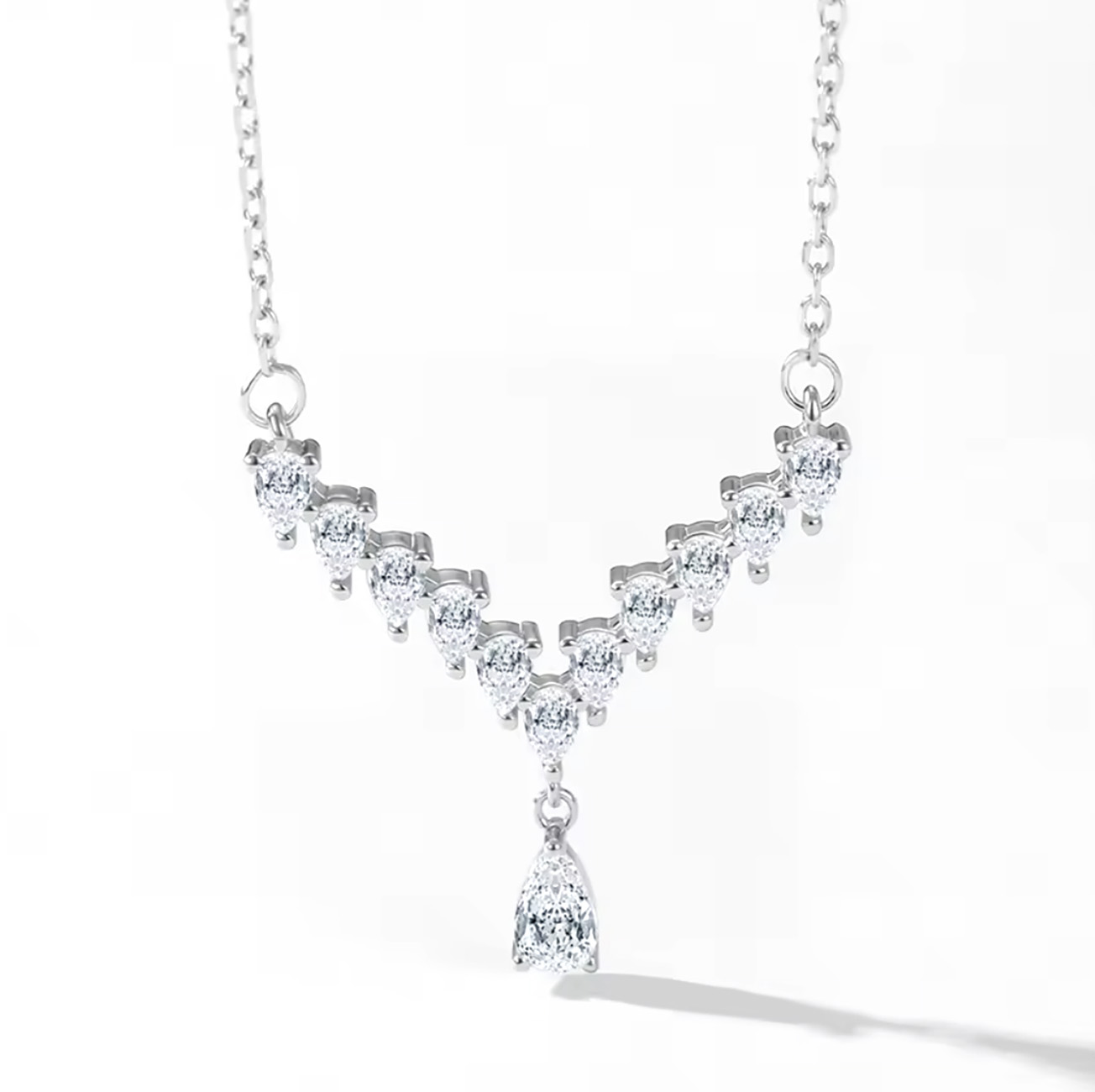 Tears of Elegance Sterling Silver V-Shape CZ Pendant. 925ijewel.com