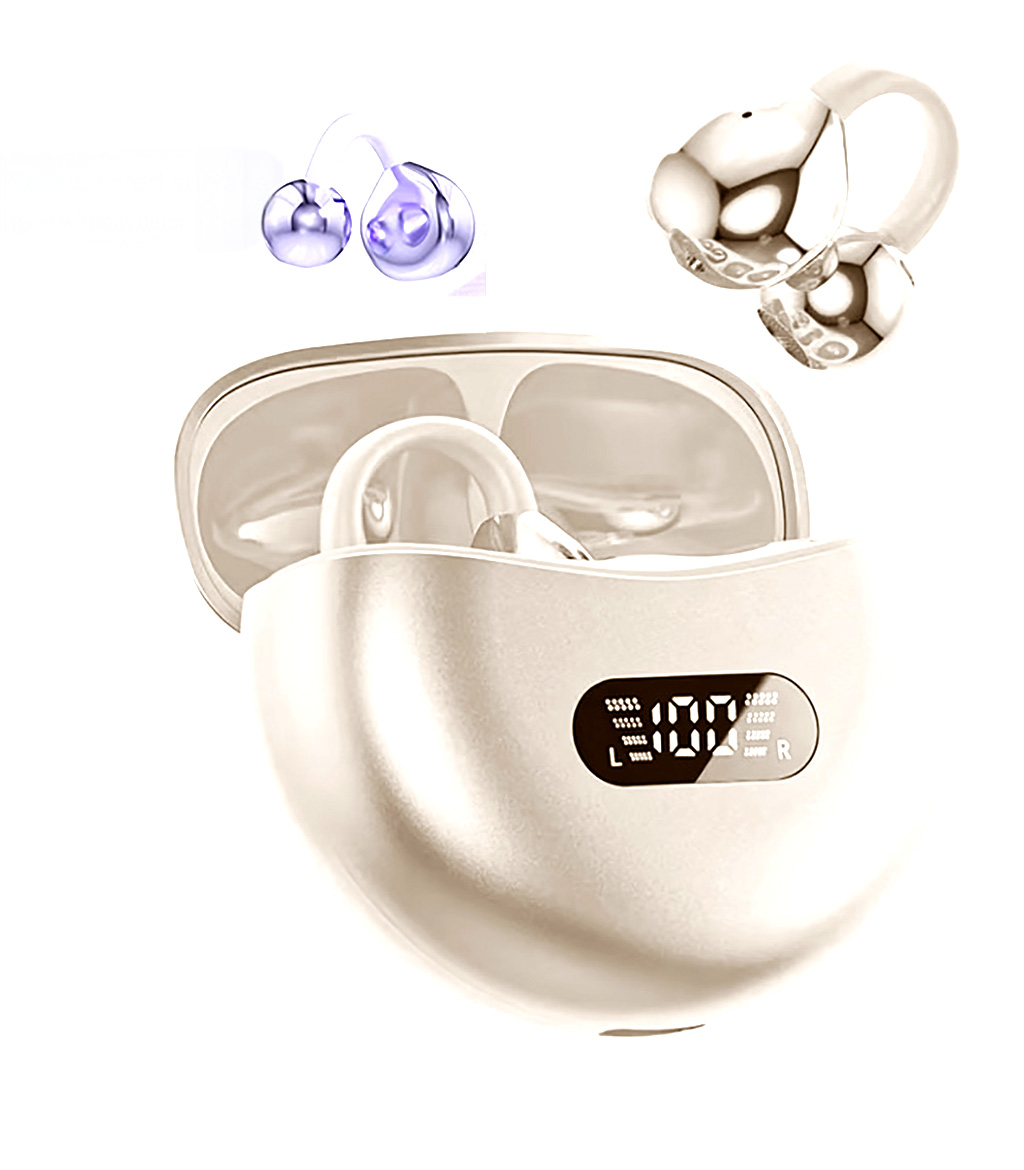 Trendy Bluetooth 5.4 Clip-On Headset with Real-Time Translator-Gray and Off-White. 925ijewel.com
