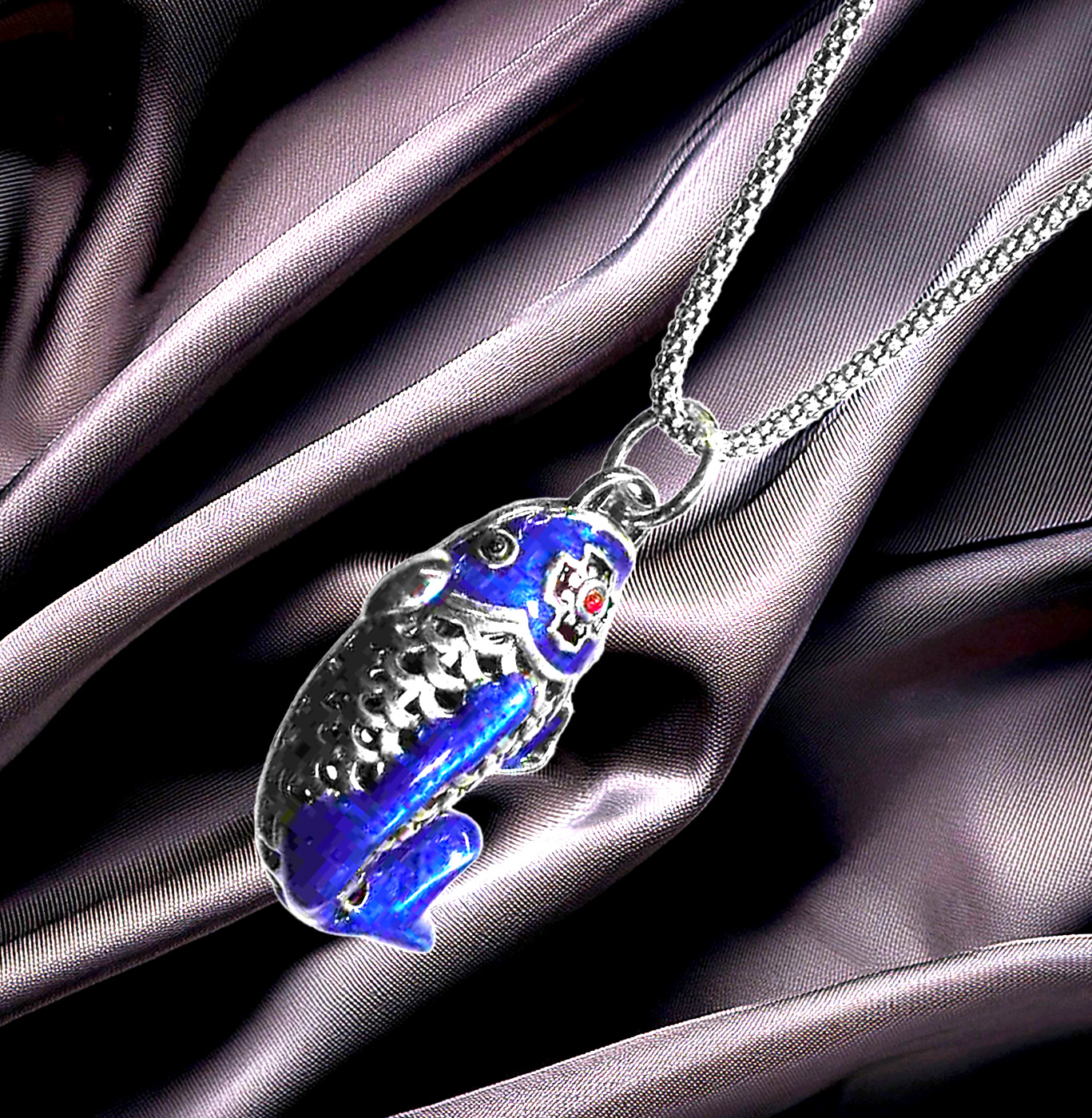 Waves of Serenity Sterling Silver Blue Enamel Koi Pendant. 925ijewel.com
