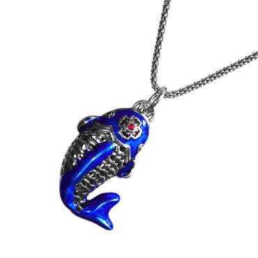 Waves of Serenity Sterling Silver Blue Enamel Koi Pendant. 925ijewel.com