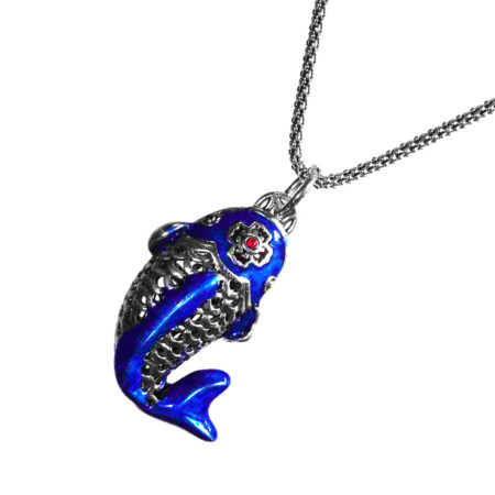 Waves of Serenity Sterling Silver Blue Enamel Koi Pendant. 925ijewel.com