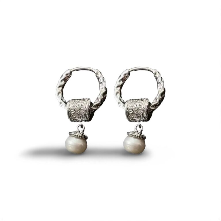 Trendy Sterling Silver Freshwater Pearl Hoop Earrings with Intricate Detailing and Removable Pearl Slider