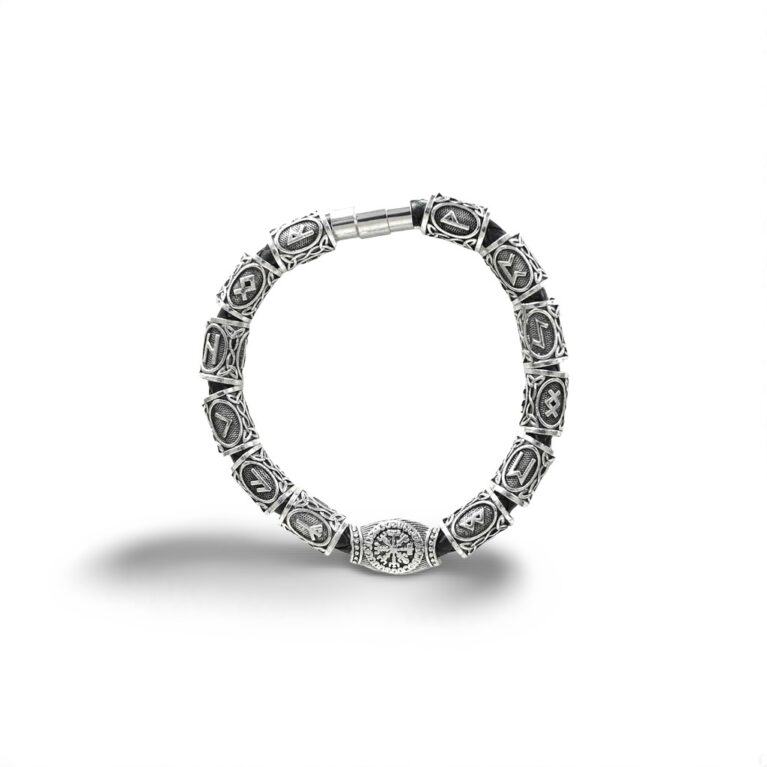 Stainless Steel Men’s Braided Leather Bracelet with 13 Norse Runes