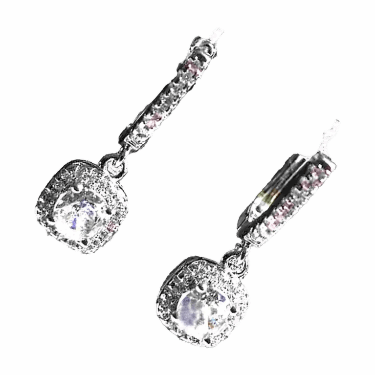 925 Sterling Silver Round CZ Dangle Earrings — Cushion Frame Sparkle and Hypoallergenic